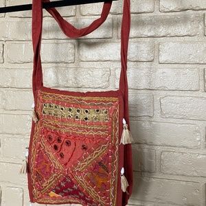 Red Cloth Embroidered & Beaded Crossbody Bag/Purse
